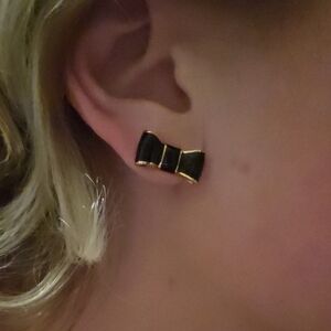 Kate Spade Black and Gold Bow Earrings